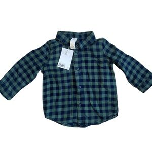 NWT H&M Navy and Green Checkered Shirt